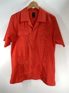 Y2K Adidas Orange Guayabera Shirt Orange Short Sleeves Mens SZ S (Flaws - Picture 1 of 21