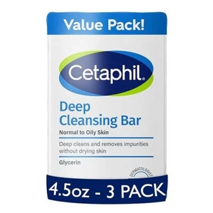 Cetaphil Bar Soap, Deep Cleansing Face and Body Bar, Pack of 3, For Dry to Skin, - Picture 1 of 5