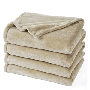 PHF Ultra Soft Fleece Blanket King Size, No Shed No King(108" x 90") Khaki - Picture 1 of 7