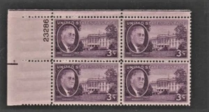 1945 U.S. CLASSIC Roosevelt Commem 3c Purple Plt#Blk Sc#932 M/NH/OG * Pristine - Picture 1 of 1