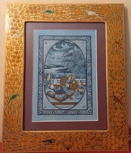 Somptueuse peinture sur soie indienne dans son cadre vitré à décor d'oiseaux - Picture 1 of 5