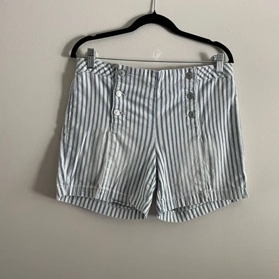 Pantalones Cortos Marineros Artisan NY Mujeres 12 Azul Blanco Rayas Denim Botón Náutico Foto 1 de 4