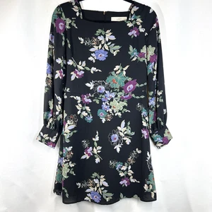 LOFT Damen zierliches Kleid schwarz Blumenmuster gefüttert eckiger Ausschnitt Langarm Größe 6P - Bild 1 von 13