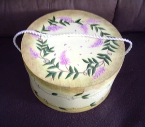 Vintage Decorative Hat Box With  Floral Design & Braided  Cord - Picture 1 of 4