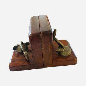 Vintage Nautical Anchor Bookends Wood & Cast Metal Maritime Decor - Picture 1 of 6