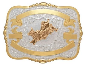 Crumrine Western Belt Buckle Boys Bull Rider 3 1/4 x 4 1/2 Gold 384I - Picture 1 of 1
