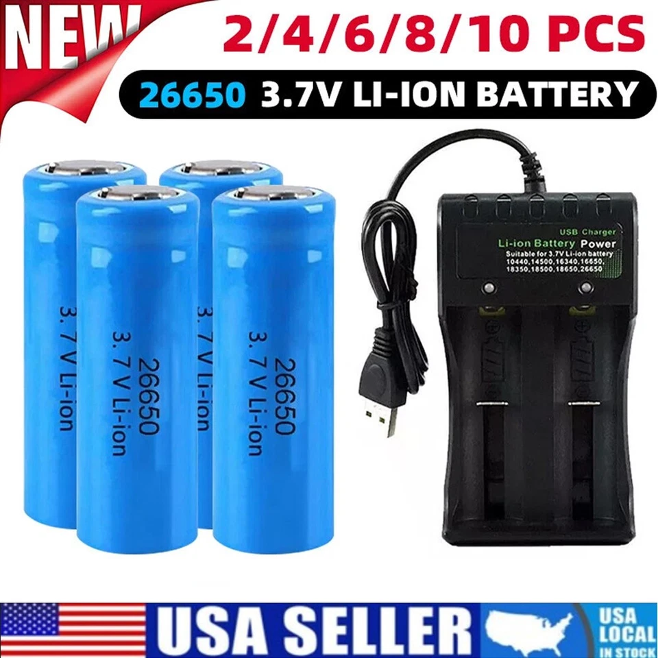 LED flashlight headlamp 26650 Battery 3.7V Li-ion Rechargeable Batteries LOT US - Image 1 of 4