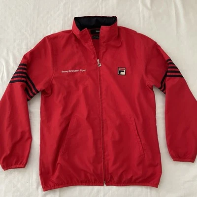 Fila Sony Ericsson Open VTG Tennis Warmup Jacket Roll Up Hoodie Red LARGE Zip - Image 1 of 4