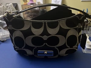 Coach Kristin East West Umhängetasche schwarz grau Signatur Jacquard Leder #F22302 - Bild 1 von 12