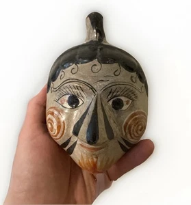 Vintage Tonala Mexican Pottery 6” Folk Art Hanging Face Head Coin Bank Mexico - Picture 1 of 9