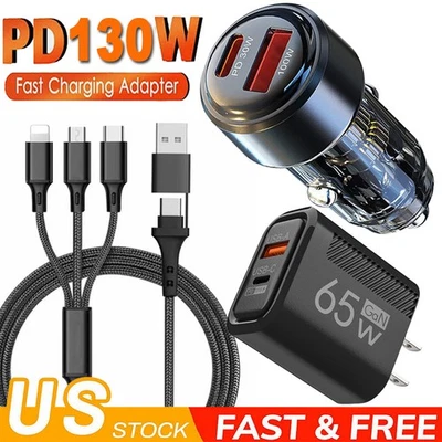 130W Super Fast Phone Car Charger Adapter USB Type C For Samsung S25 S24 S23 S22 - Image 1 of 4