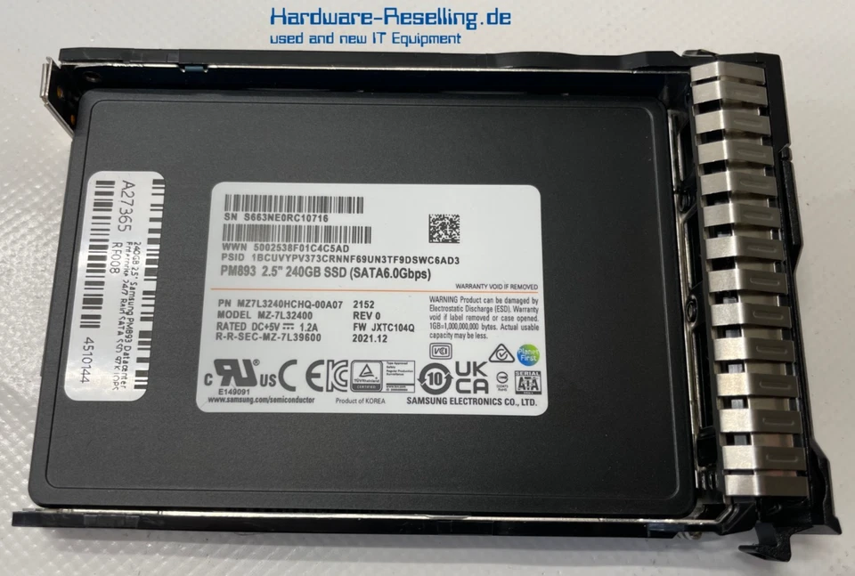 HPE Samsung PM893 240GB 2,5" SSD SATA III 6G TLC MZ-7L32400 MZ7L3240HCHQ-00A07 - Bild 1 von 1