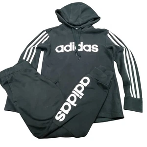 adidas 3-Stripe Long Sleeve Hoodie & Pull On Jogger Track Pants Set Black Boys S - Picture 1 of 10