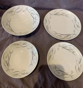 SANGO Japan Patrician China White Black Gray Pink Flower Swirly Design 4 Pc - Picture 1 of 12