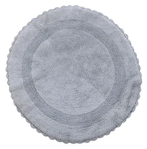 Bath Rug Cotton 36 Inch Round, Reversible, Silver Gray, Crochet Lace Border - Picture 1 of 3