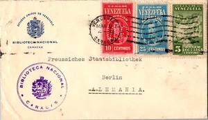 1938 Venezuela Caracas National Library Handstamp Cover To Berlin Germany WWII - Picture 1 of 2