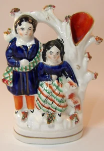 Antique 6 1/4" Staffordshire Scottish Shepherd Couple  & Sheep Spill Vase - Picture 1 of 10