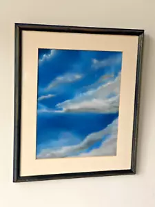 My Original Oil Painting Of "Clouds" in Upcycled Glass Front Frame 38cm x 33cm - Picture 1 of 9