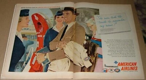 1958 PRINT AD~AMERICAN AIRLINES Stewardess People Departing Plane Double Page - Picture 1 of 1