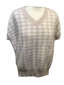 F&F Cap Sleeve Jumper U.K. Large Geometric Pattern Beige T5213 - Picture 1 of 5
