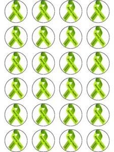 CUPCAKE TOPPERS EDIBLE WAFER PAPER MENTAL HEALTH AWARENESS RIBBON PRE CUT x 24 - Picture 1 of 1