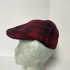 Vtg Woolrich Wool Flat Cap Hat News Boy Cap Size Small Red Black Plaid - Picture 1 of 6