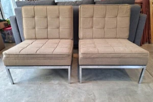 BEAUTIFUL PAIR ORIGINAL VINTAGE 1973 FLORANCE KNOLL EASY LOUNGE CHAIRS MODEL 65 - Picture 1 of 11