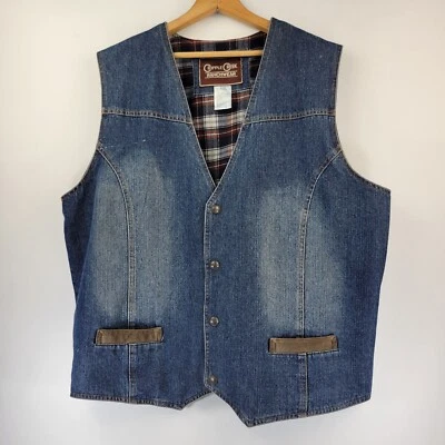 Chaleco Cripple Creek Ranchwear para Hombres Talla XXL Denim Forrado a Cuadros Borde de Cuero  Foto 1 de 4