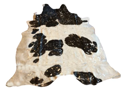 Tapete de área de couro bovino - Prata em preto e branco -78" L x 87" H-PRESENTE DE GRADUAÇÃO - Imagem 1 de 4