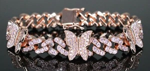Brazalete MARIPOSA CUBANA Miami acabado oro rosa 18k diamantes para mujer - ENVÍO RÁPIDO - Imagen 1 de 6
