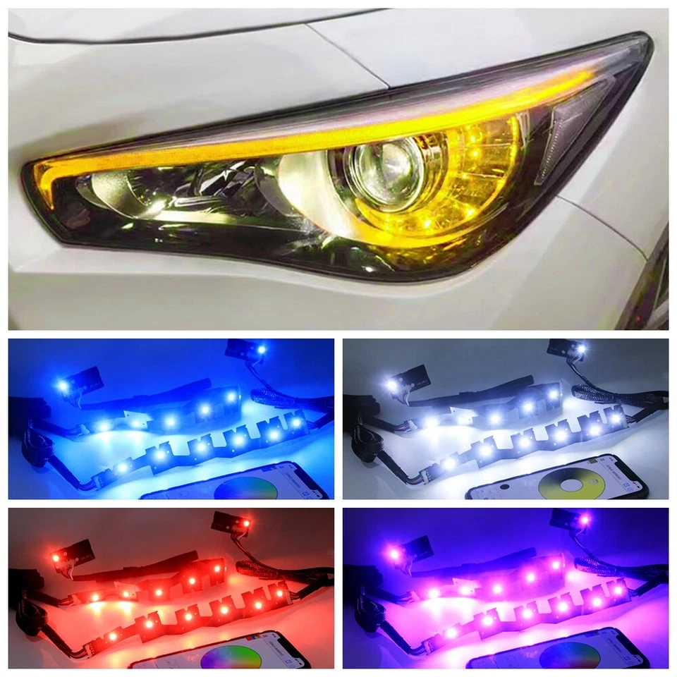 RGBW LED Bluetooth Car Headlight DRL Board Light Kit For Infiniti Q50 2014-2021 - Bild 1 von 4