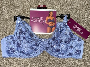 NWT Womens Adored by Adore Me Chelsey Unlined Underwired Blue Lace Bra Size 36B - Picture 1 of 12