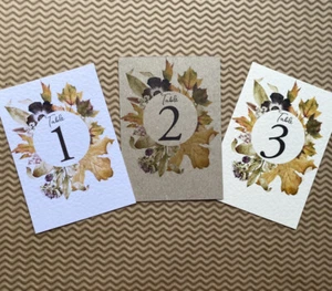 AUTUMN leaves TABLE NUMBERS golden maple wild flowers rustic wedding round frame - Picture 1 of 8