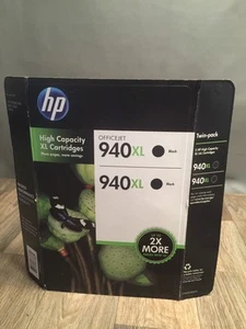 NEW Sealed Genuine HP 940XL 2-Pack BLACK Ink Cartridges - Picture 1 of 4