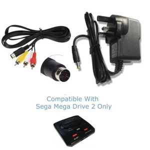 SEGA MEGA DRIVE 2 Console Power Supply + RCA Lead Cable UK Seller - Picture 1 of 3