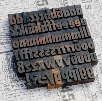 a-z alphabet 1.42" letterpress wooden printing blocks wood type Vintage printer. - Image 1 of 2