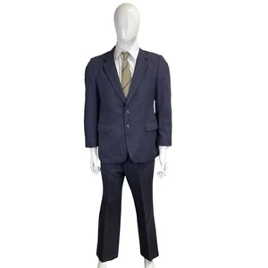 VINTAGE 60s Worsted Wool Pinstripe Suit 40S 34/29 Mod 1960s Blue Chalk Stripe - Picture 1 of 17
