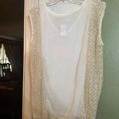 Memory Lane by Scrapbook Unique White Embroidered Sleeveless Tee, Size XL - Image 1 of 4