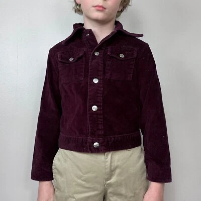 Chaqueta de pana granate vintage años 70 para niños con parches antiguos años 70 hombre talla 6/7 Foto 1 de 4