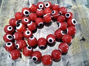 Handmade Evil Eye Lampwork, Red, 10mm, Appr 38pce Free Post, - Picture 1 of 3