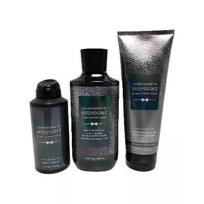 3 Pcs Set Bath & Body Works Men's Countdown To Midnight Spray Cream & Wash New - Image 1 of 2