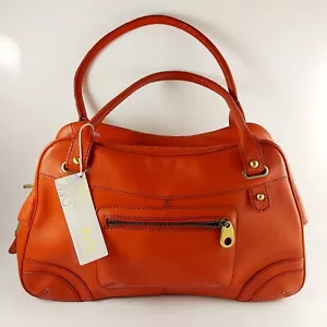 Ri2K Red Leather Handbag, Double Handles, Lined, Large Bowling Bag - Picture 1 of 19