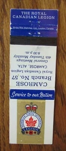 FRATERNAL MATCHBOOK COVER: ROYAL CANADIAN LEGION (CAMROSE, ALBERTA) -G9 - Picture 1 of 1