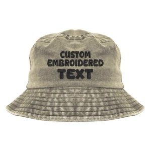 Custom embroidered bucket hat (khaki), custom bucket hat, custom embroidery - Picture 1 of 9