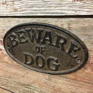 Cast Iron Beware Of Dog Plaque Oval Rustic Gate Fence Door Warning Sign - Picture 1 of 3