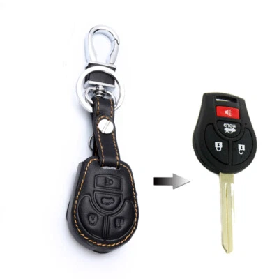 4 Button Yellow Remote Key Fob Bag Holder PU Leather Cover Case Fit Nissan   - Image 1 of 4