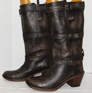 FRYE CARMEN Cuero Marrón Triple Correa Moto Montar Botas Occidentales Mujer Talla 10 - Imagen 1 de 6