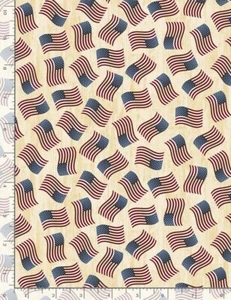 5 Yards American Flag Toss Cream - Timeless Treasures Fabric 100% Cotton - Picture 1 of 3