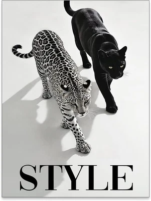 Black Panther and Leopard Poster Bold Modern Animal Wall Art Trendy Home Decor - Image 1 of 3