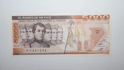 1985 年墨西哥银行 5000 比索纸币学员英雄危机未流通 — 第 1/2 张图片